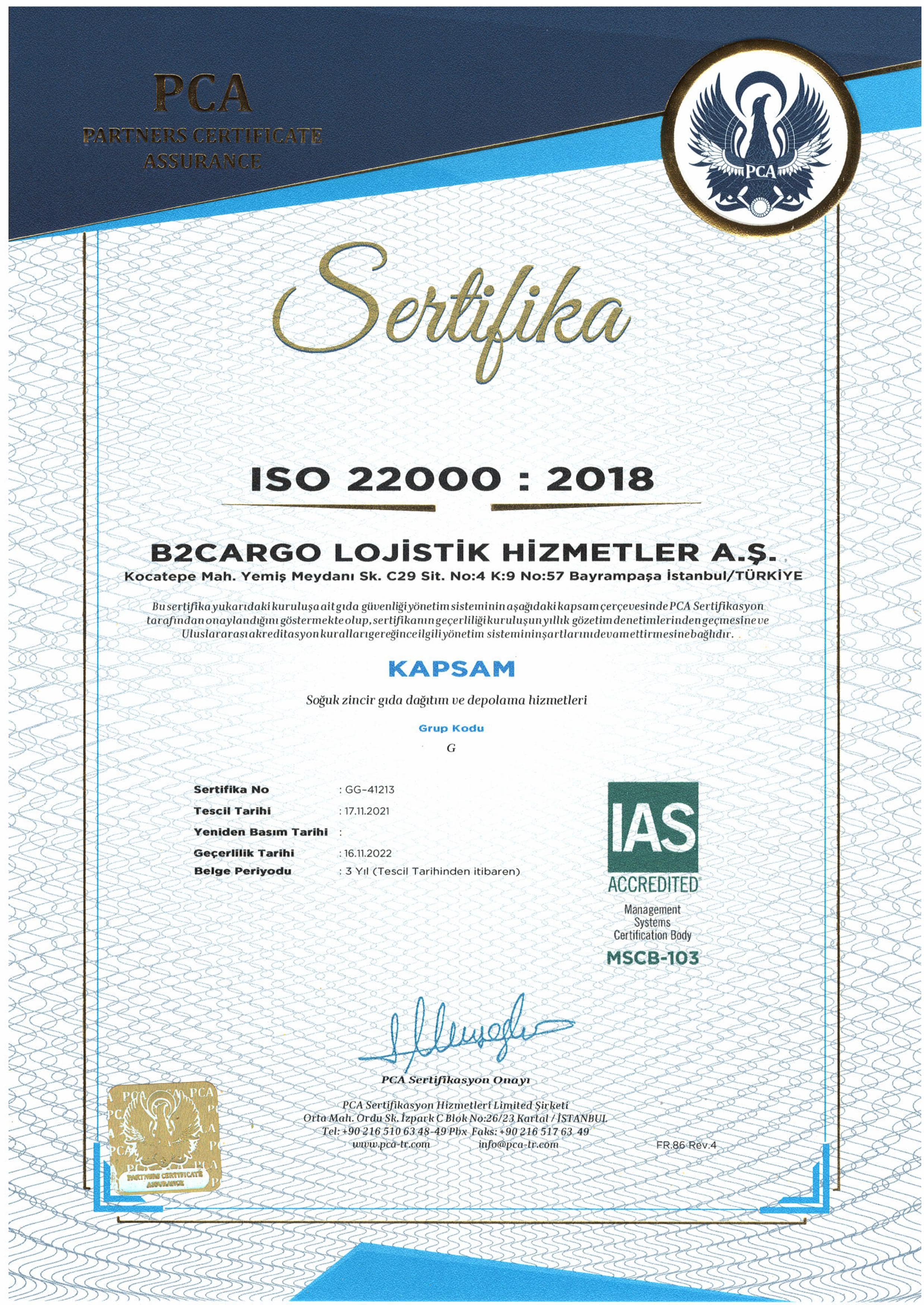 ISO 22000-2018 Sertifikası