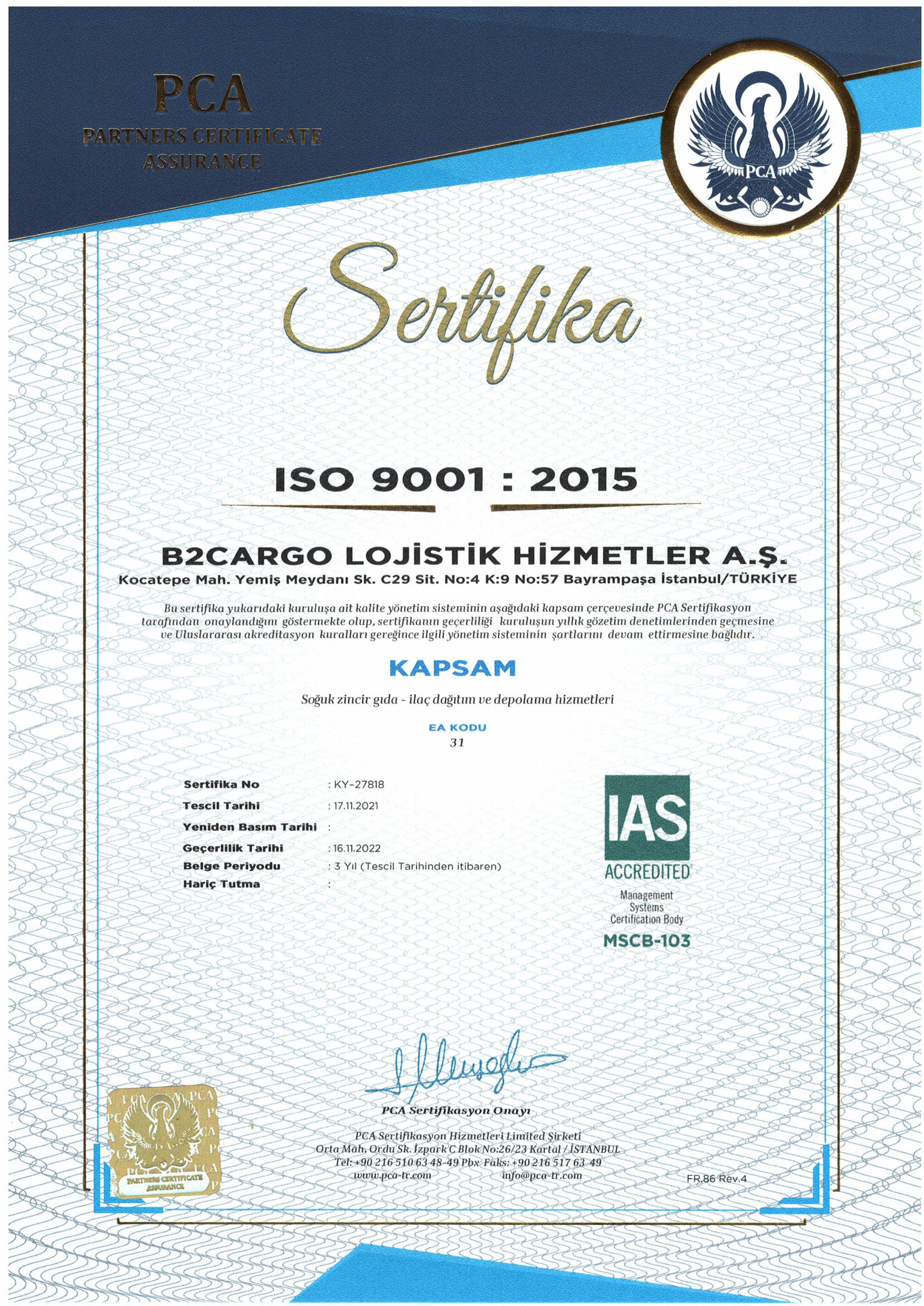 ISO 9001-2005 Sertifikası